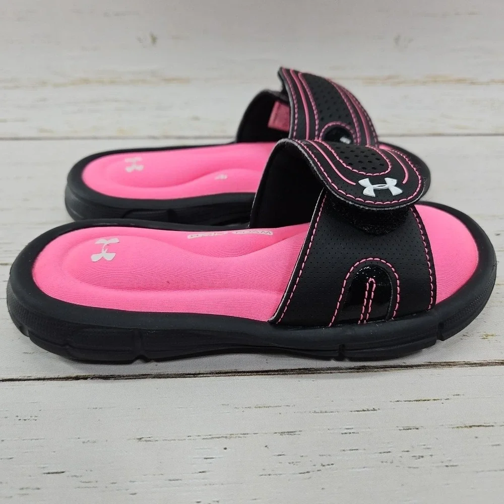 Under‎ Armour Ignite Girls Youth 11K Black Pink Slide Sandal Comfort